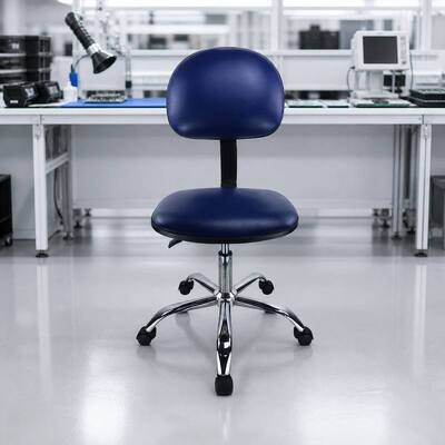 Silla de sala limpia de cuero PU ESD azul 510-700 mm ajustable para ensamblaje electrónico