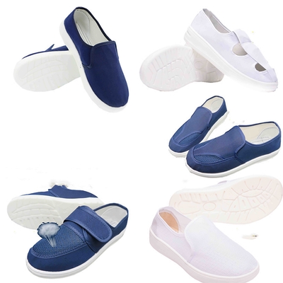 Resbalón cómodo respirable libre de polvo de la PU de la parte inferior del PVC de Mesh Top Anti Static Shoes no