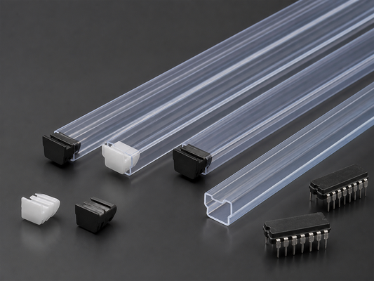 Tubo de almacenamiento de circuitos integrados antistaticos de PVC transparente con tapas de protección en el extremo