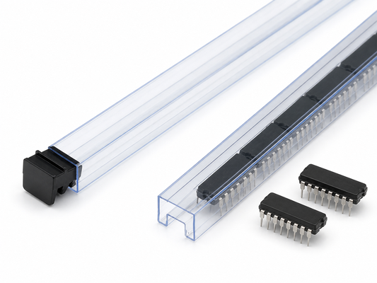 Tubo de almacenamiento de circuitos integrados antistaticos de PVC transparente con tapas de protección en el extremo