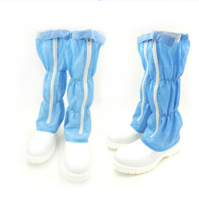Botas de sala limpia de cuero PU de 5 mm antiestáticas, tela blanca y azul, transpirables y reutilizables