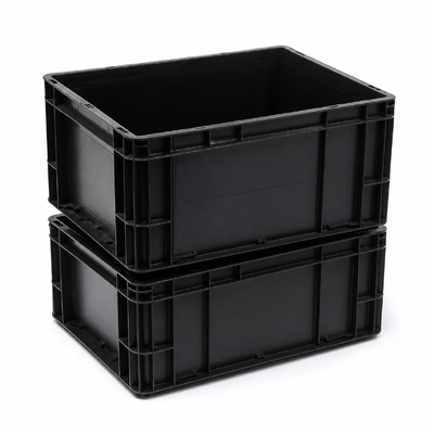Contenedor de almacenamiento apilable de PP ESD negro de 10^3-10^5 ohmios para rotación de PCB y componentes