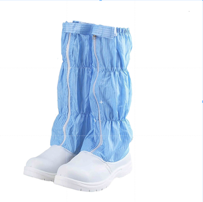 Botas de sala limpia de cuero PU de 5 mm antiestáticas, tela blanca y azul, transpirables y reutilizables