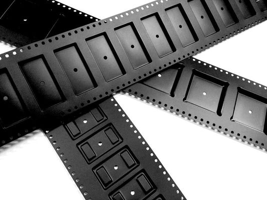 Cinta portadora en relieve negra para SMT, antiestática, material PS/PC/PET, ancho de 8-104 mm